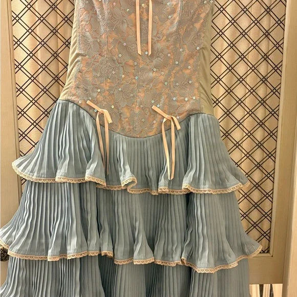 Blue Sweet Spaghetti Strap Ballet Corset Layered Short Lace Tulle Homecoming Dress Prom Dress Evening Dress Birthday Party Dress gh3464