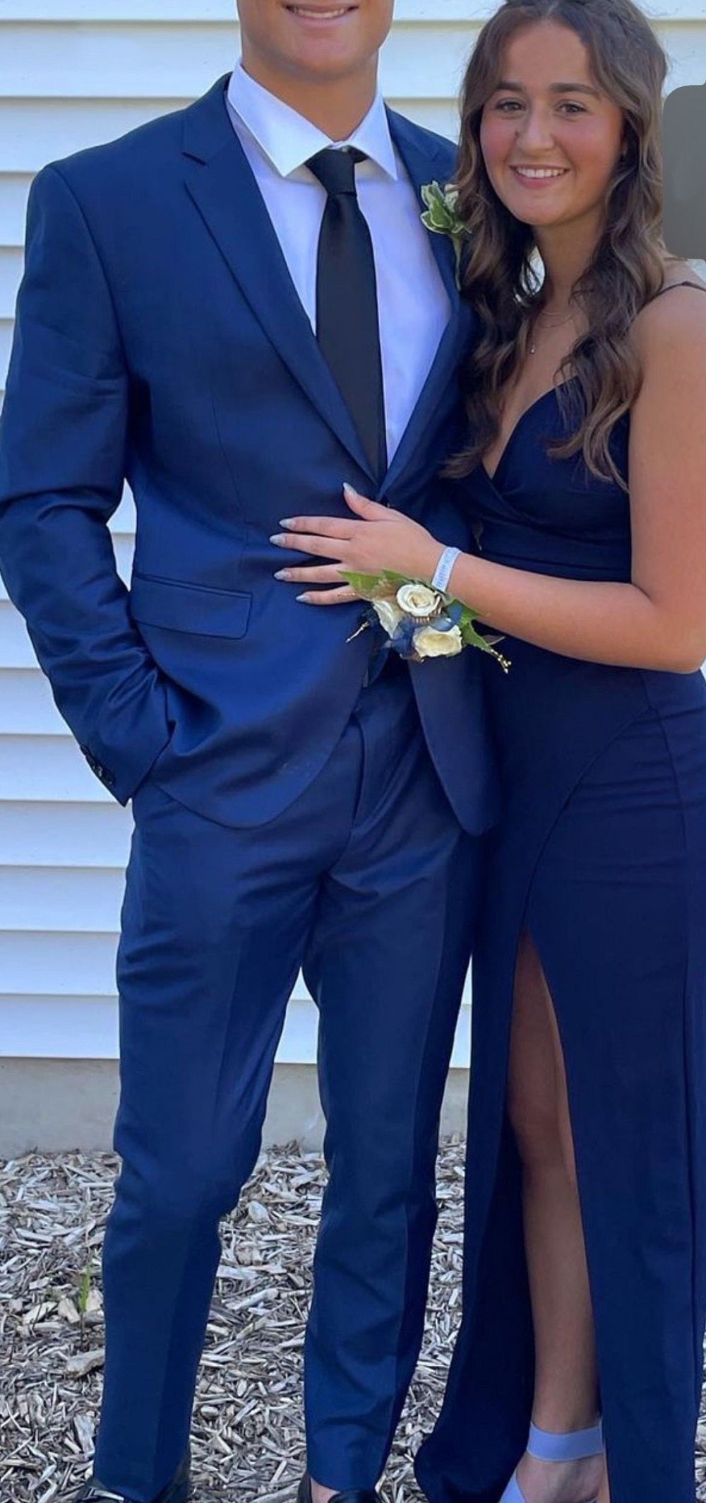 Fancy Navy Blue Mermaid Prom Dress Split Elegant Gowns Evening