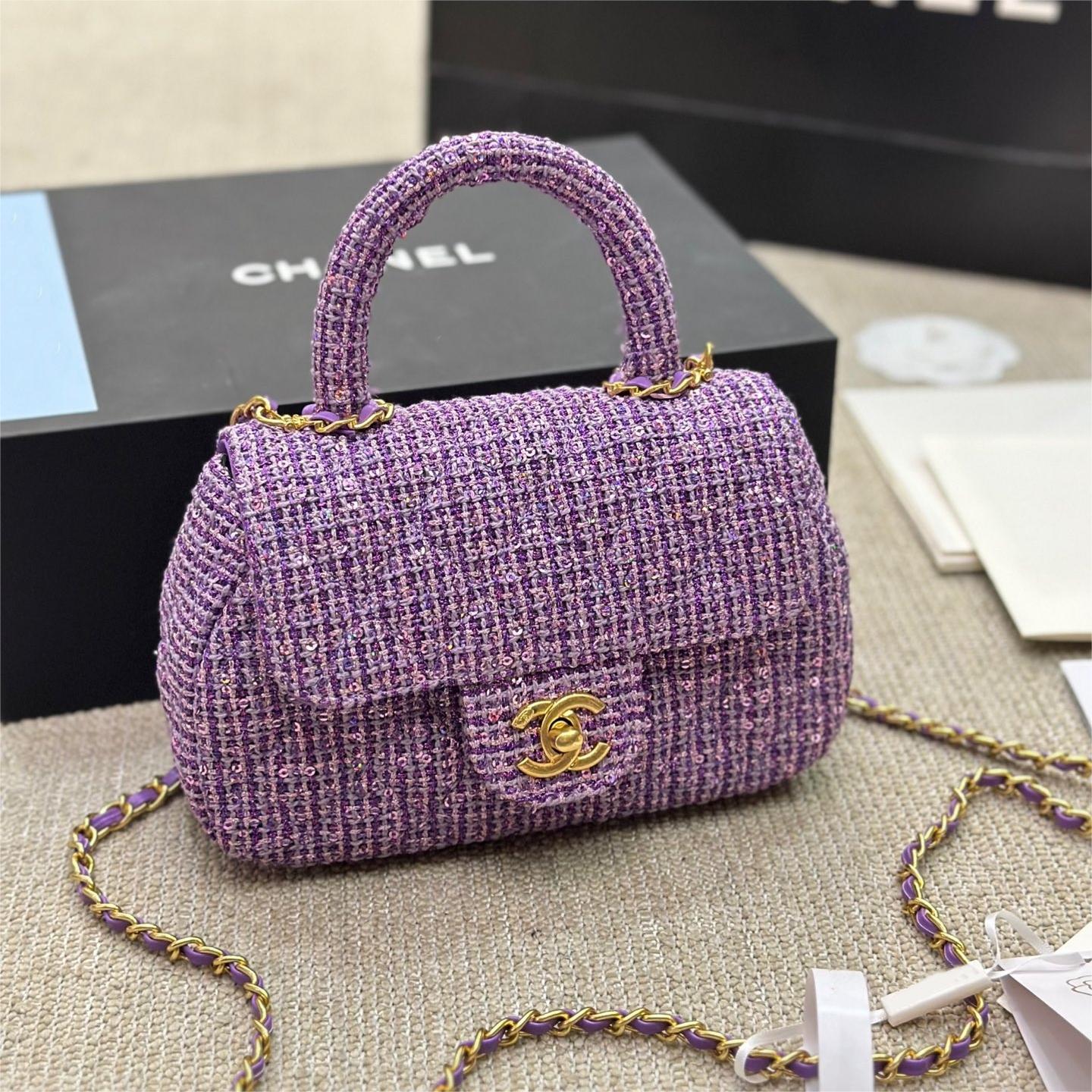 Chanel Mini Sequin Flap Bag With Top Handle Purple