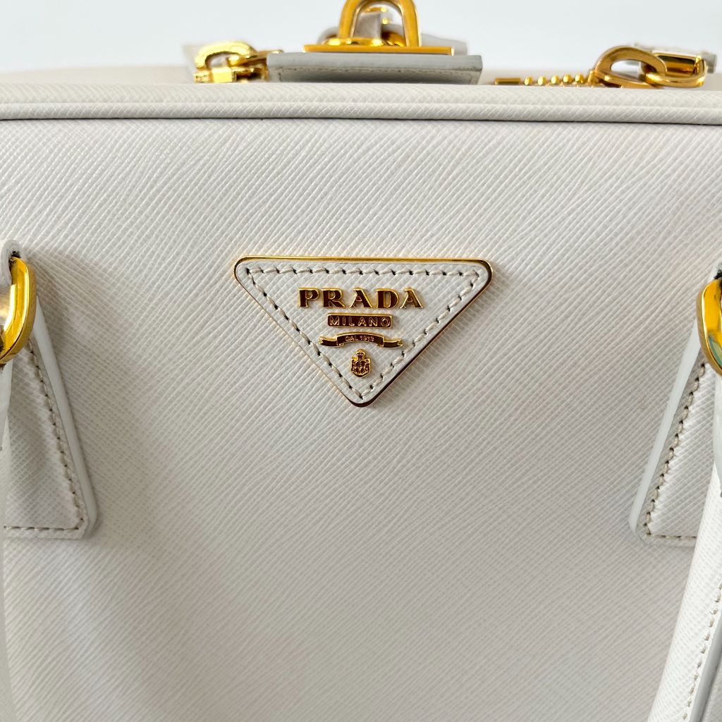 Prada Beige Leather Weekender Top Handle Bag