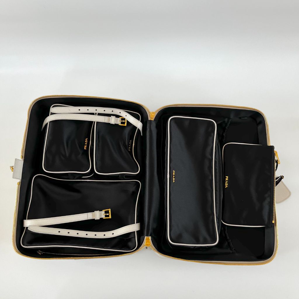 Prada Beige Leather Weekender Top Handle Bag