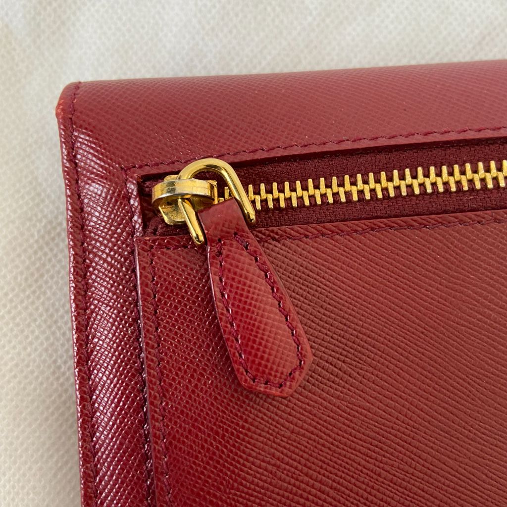 Prada burgundy Vitello Leather Flap Continental Wallet