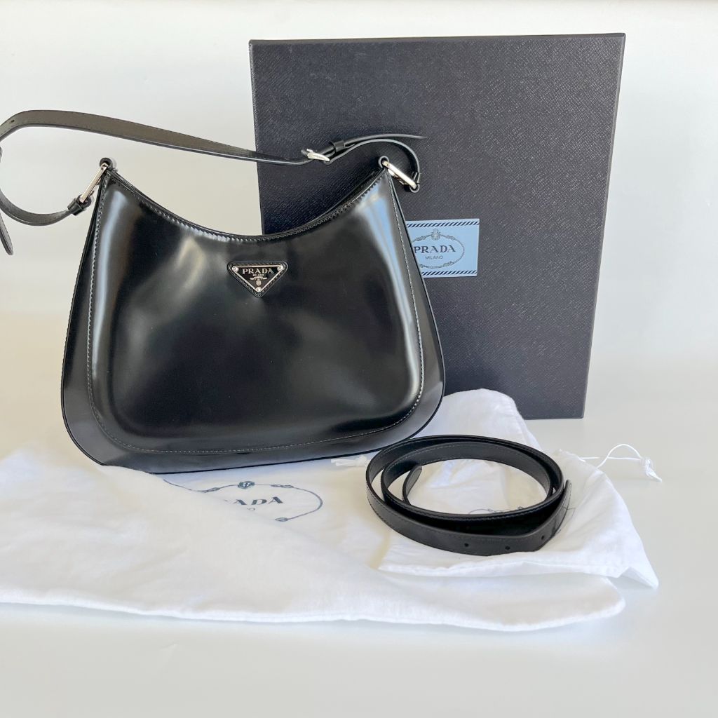 Prada Cleo Large Black Leather Shoulder Bag