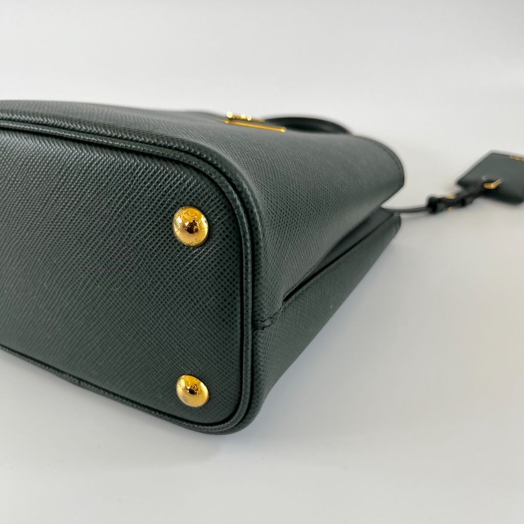 Prada Dark Green Logo Plaque Mini Bucket Bag