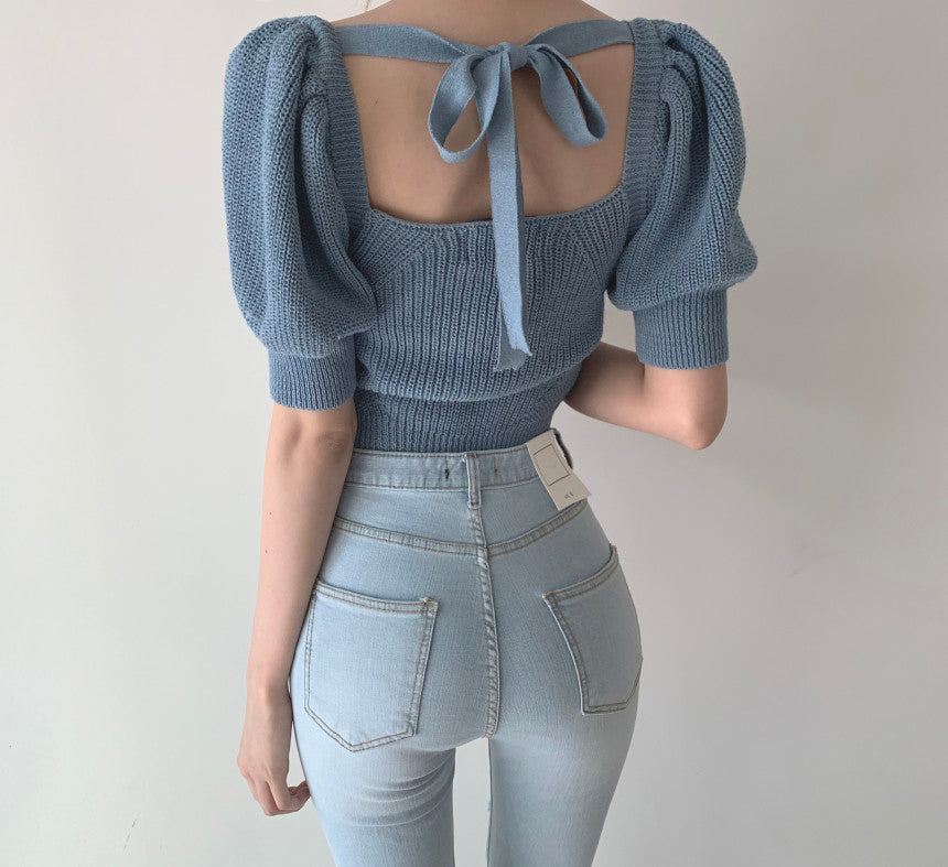 Cute knitted lace up top 310