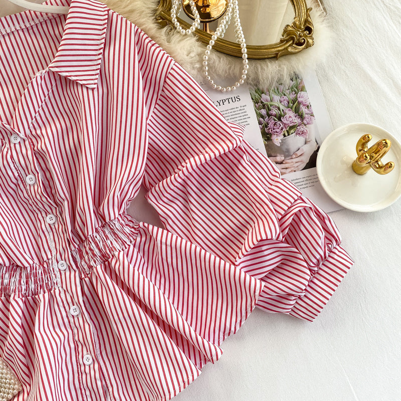 Stylish long-sleeved striped top 315