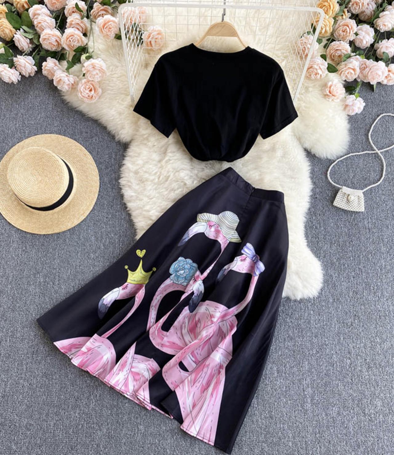 Black A line two pieces dress 666