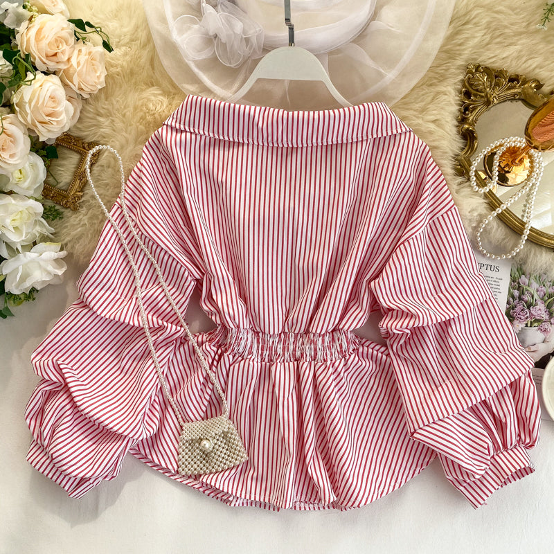 Stylish long-sleeved striped top 315