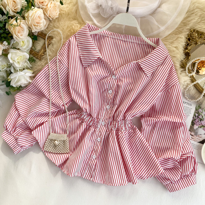 Stylish long-sleeved striped top 315