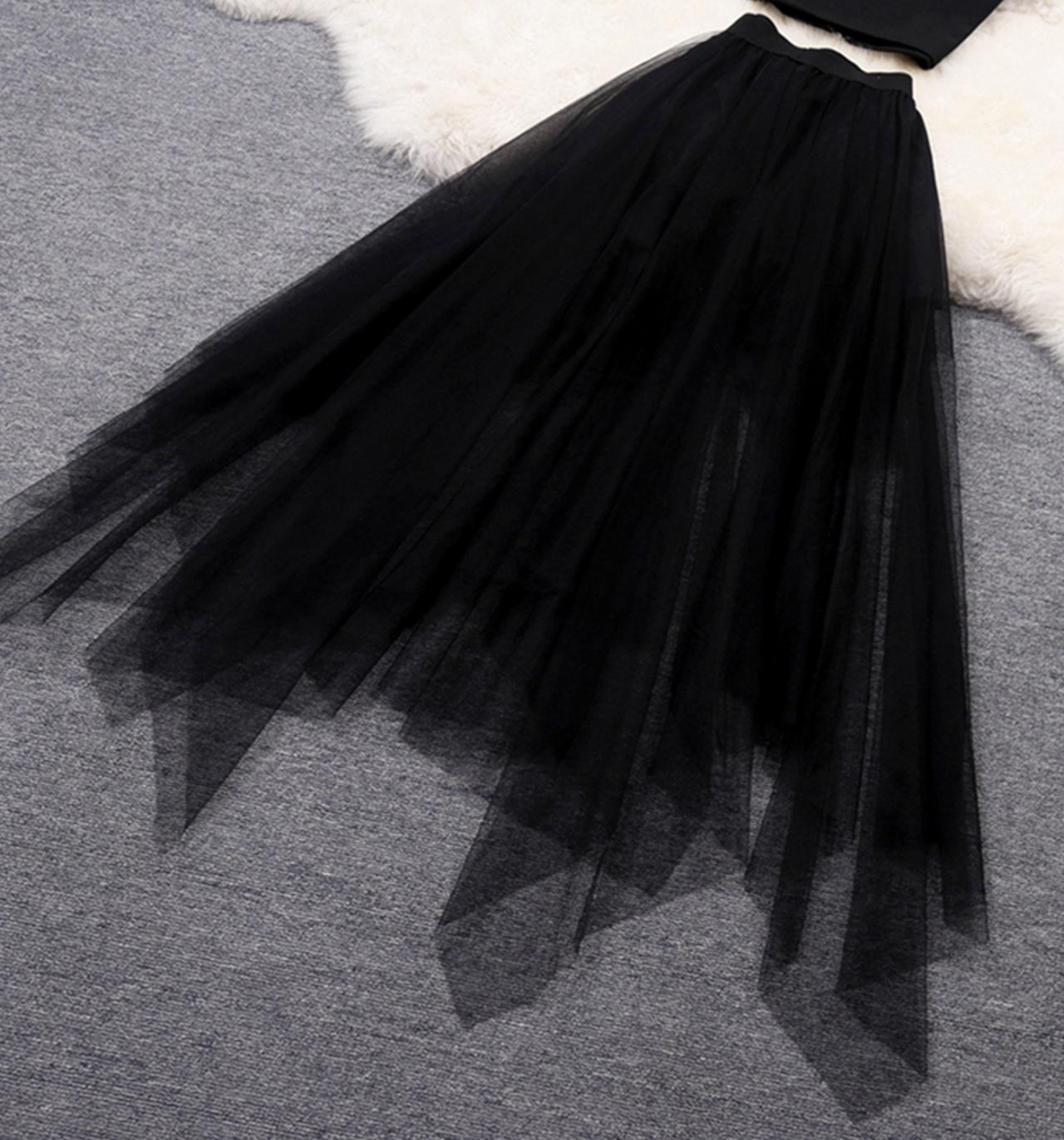 Black A line tulle two pieces dress fashion dress 680