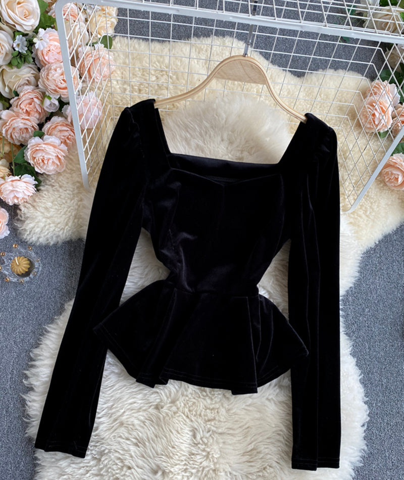 Simple velvet long sleeve tops 352