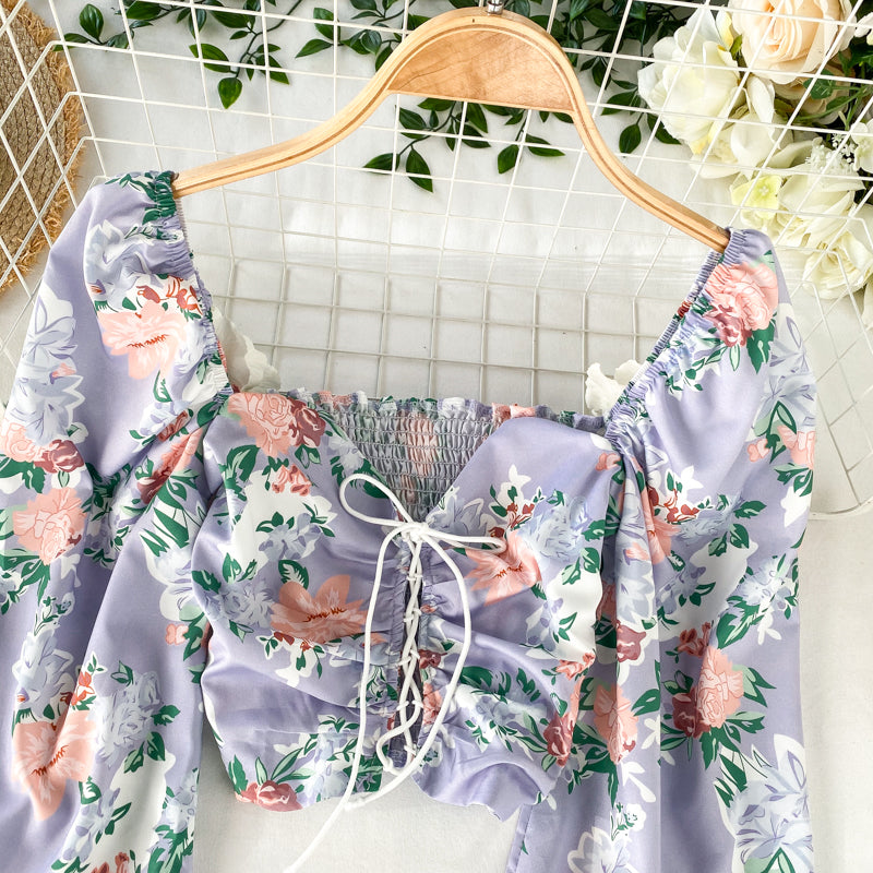 Stylish long-sleeved floral top 314