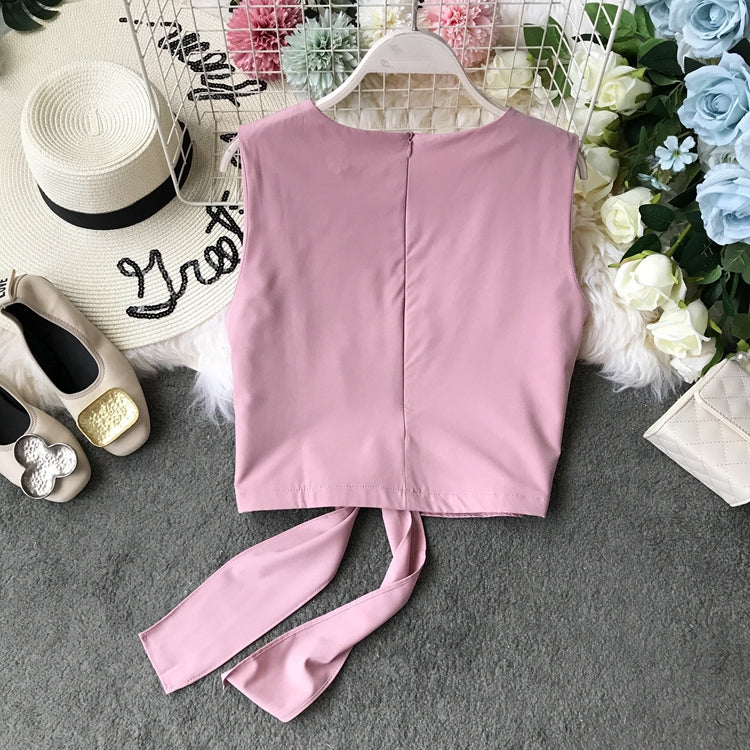 Cute round neck sleeveless top 305