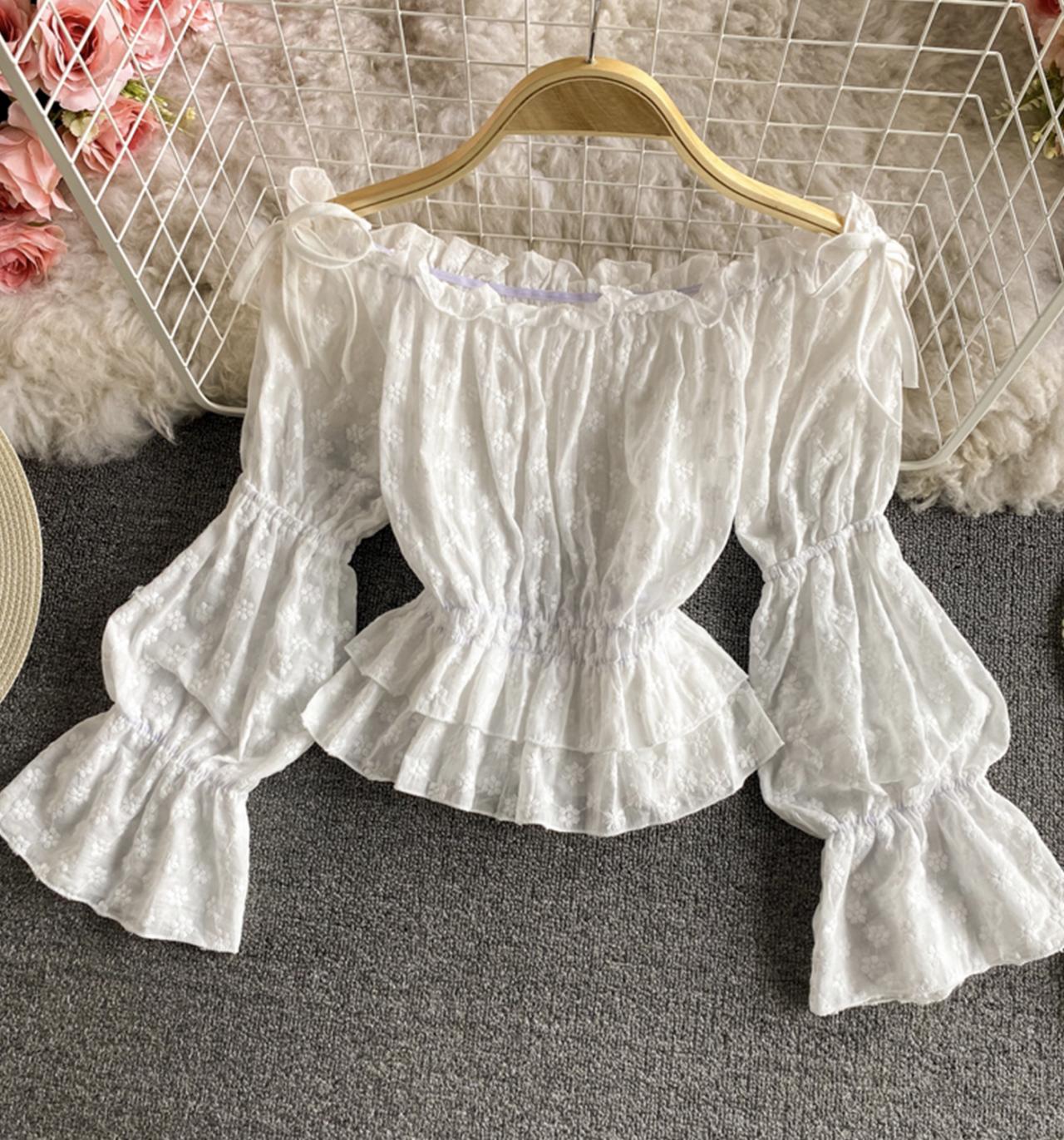 Cute lace tops white long sleeve tops 325