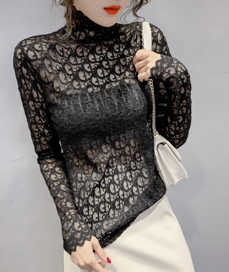 Stylish lace see through top 366