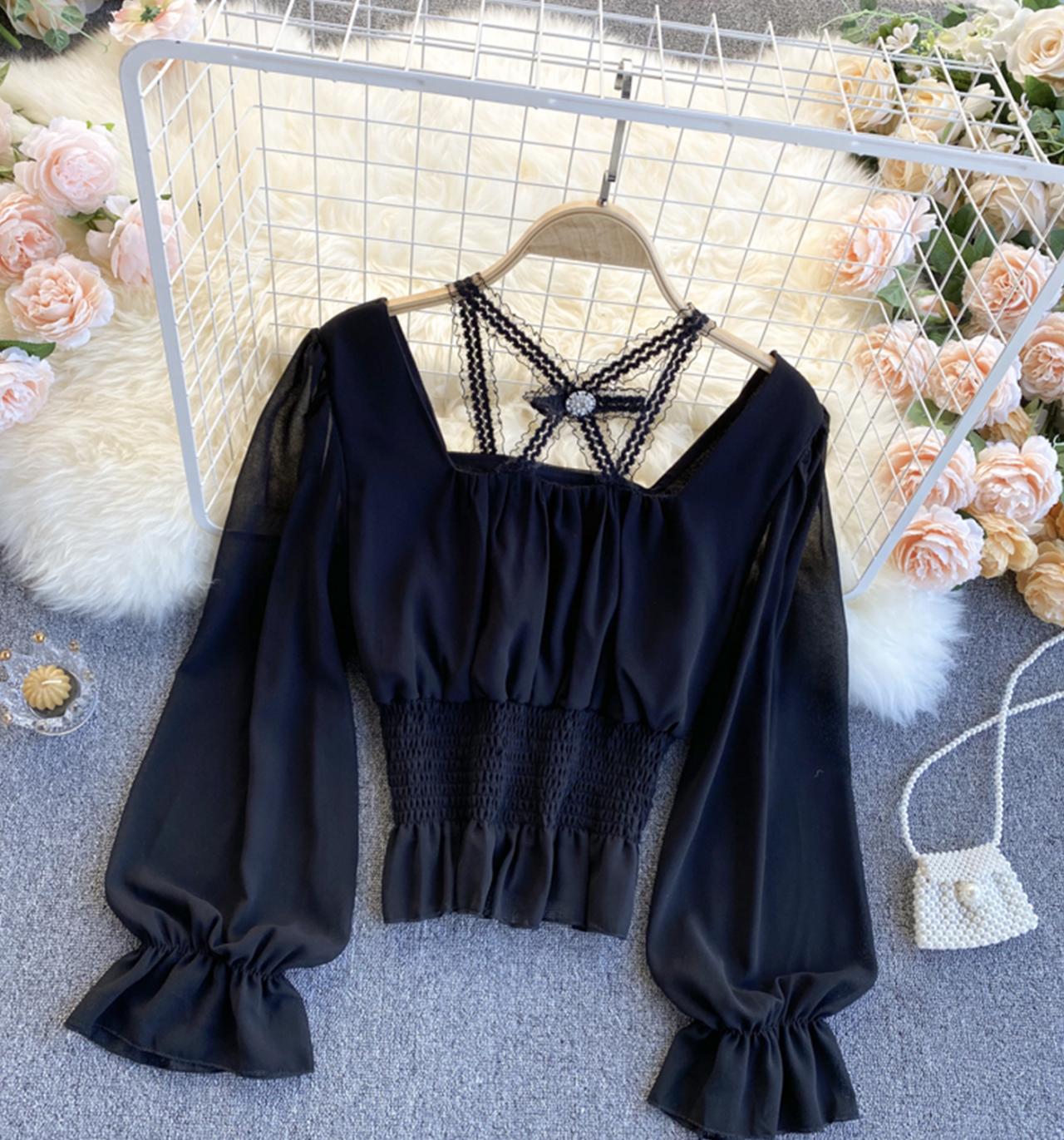 Cute chiffon long sleeve tops 317