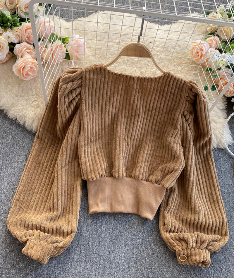 Stylish corduroy long sleeve top 354