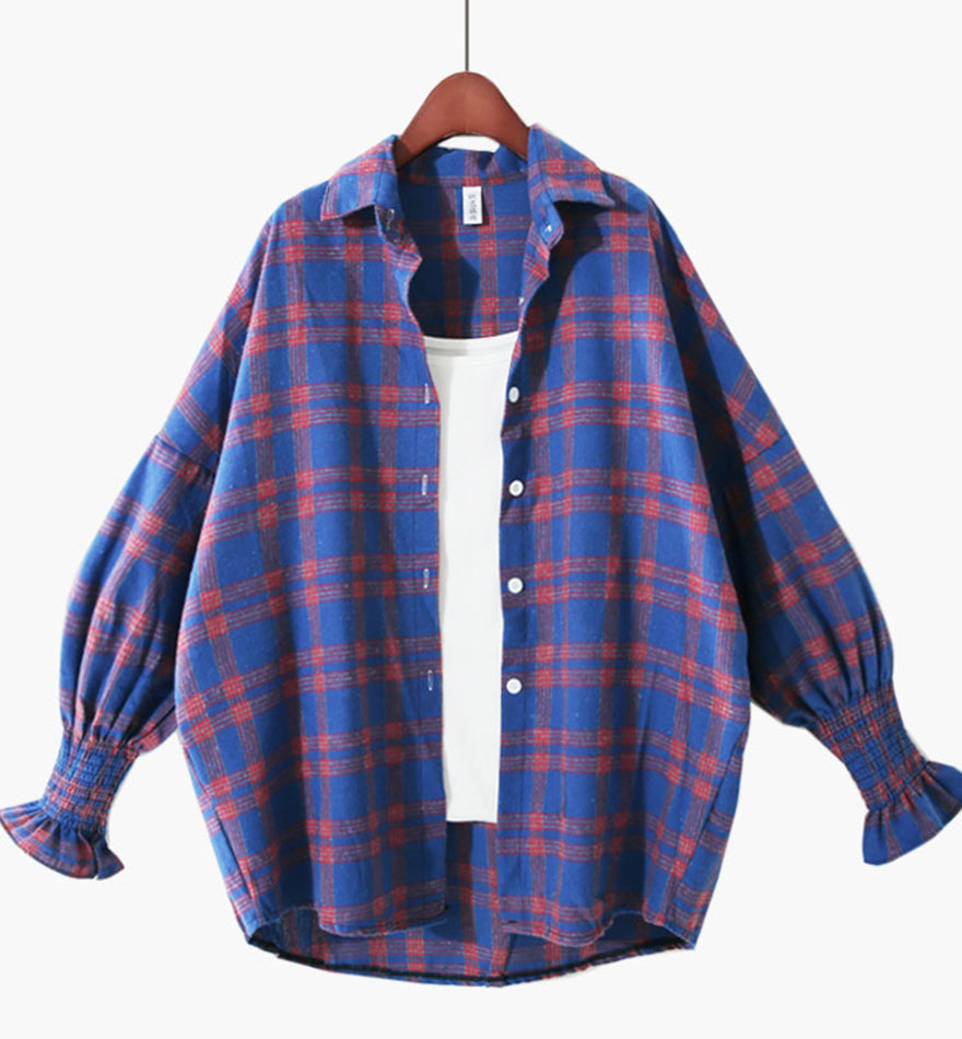 Loose long sleeve plaid shirt 359