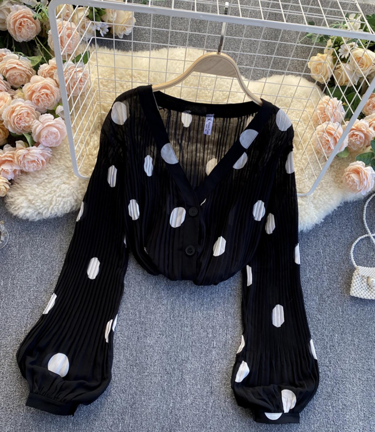 Sweet Polka Dot V Neckline Chiffon Shirt 330