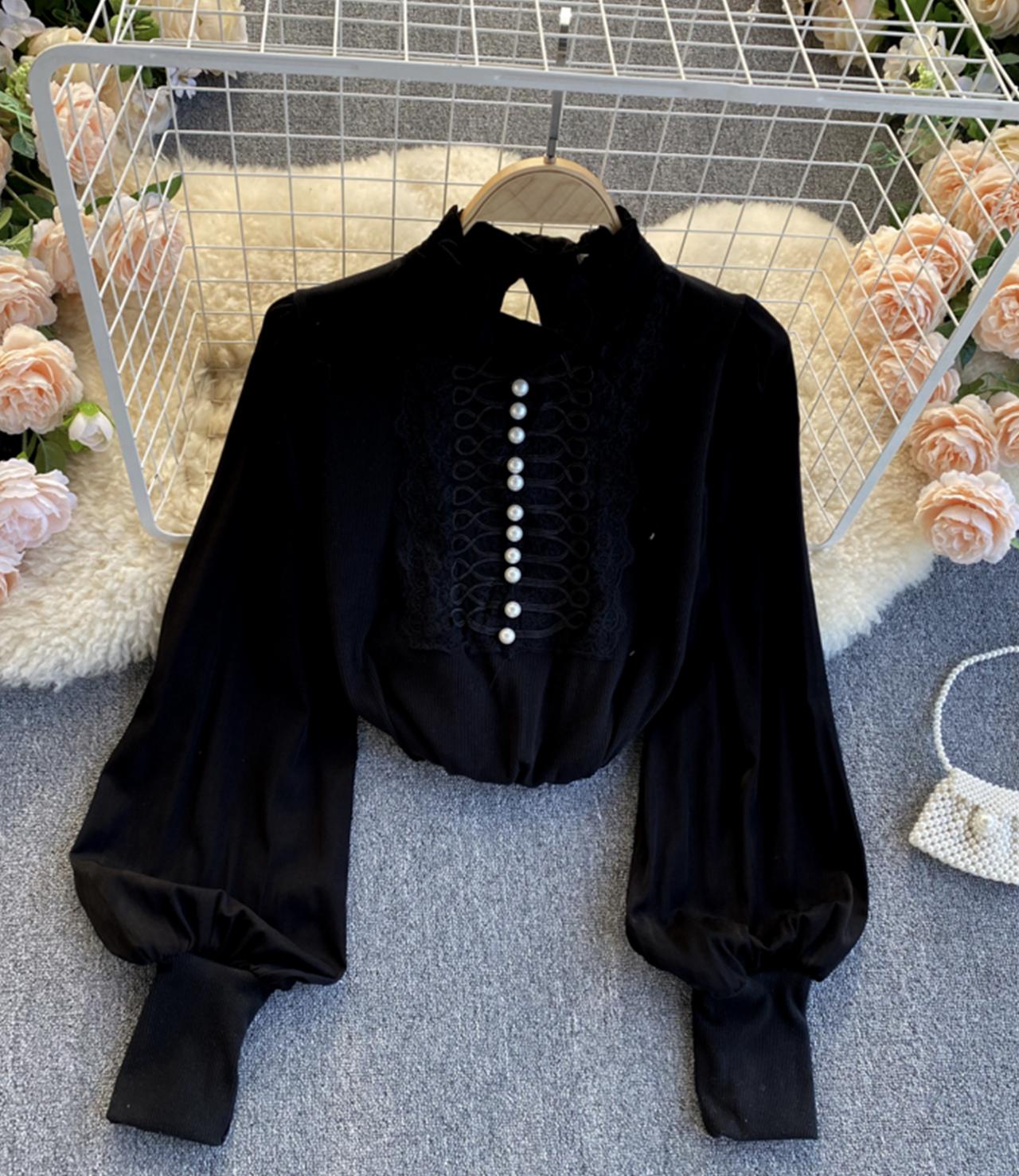 Cute lace long sleeve tops 332