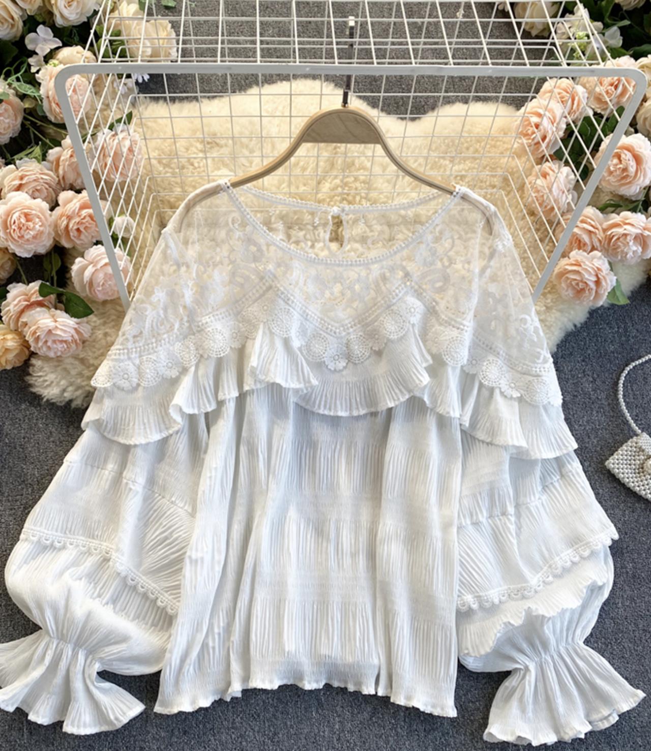 Stylish long sleeve tops see through lace tops 331
