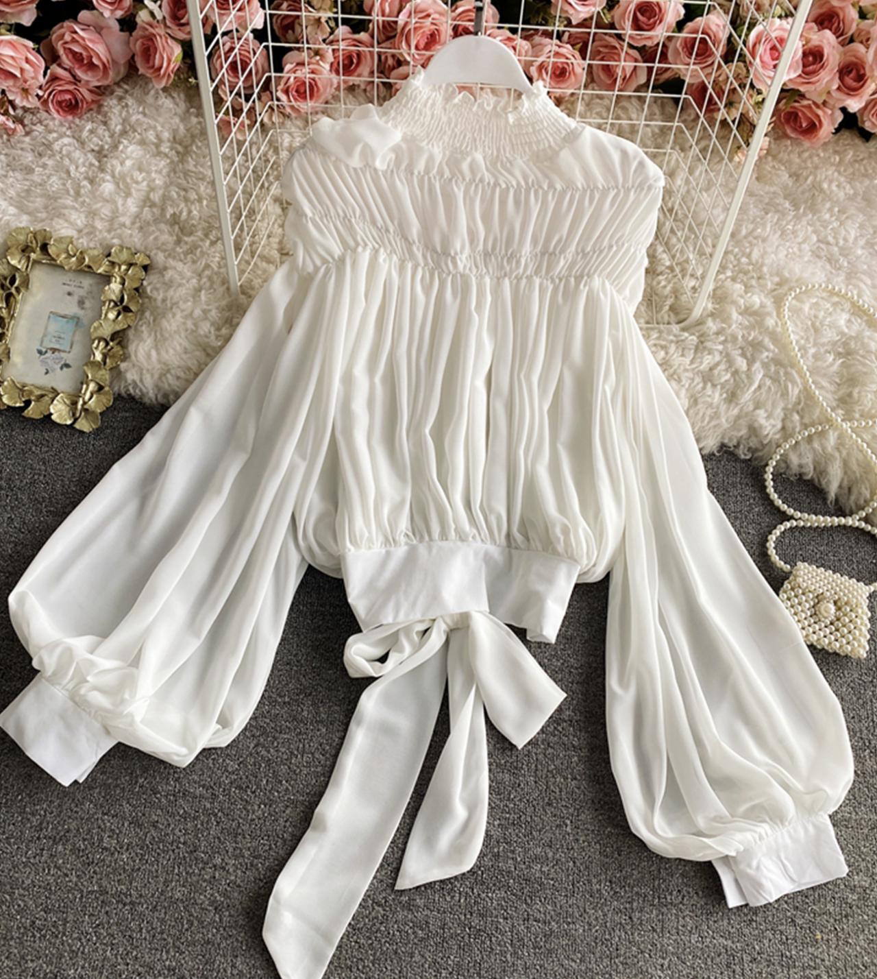 Stylish chiffon long sleeve tops 337