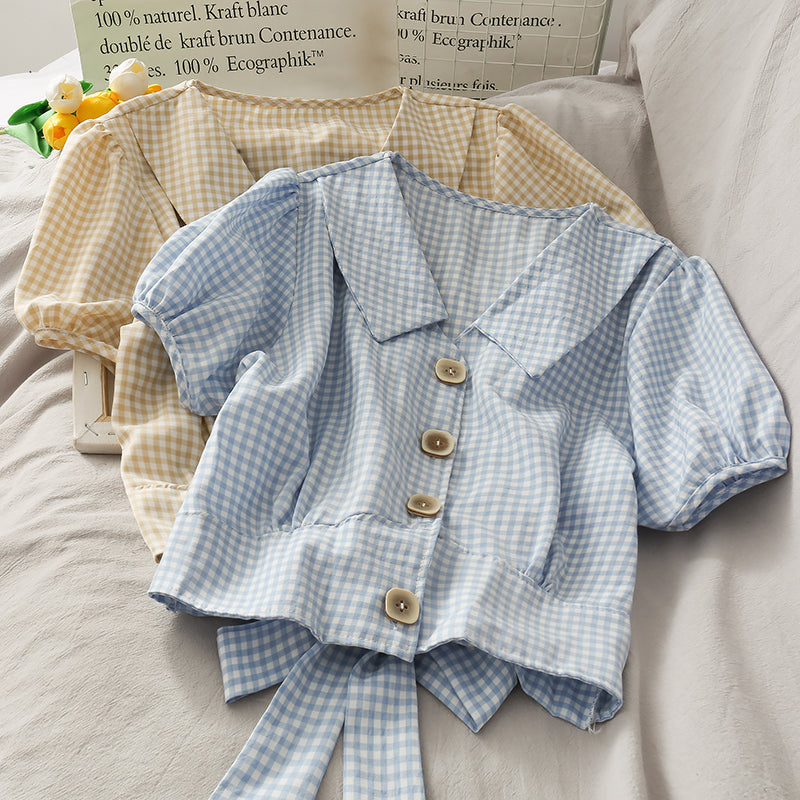 Cute Plaid Short Sleeve Top 299