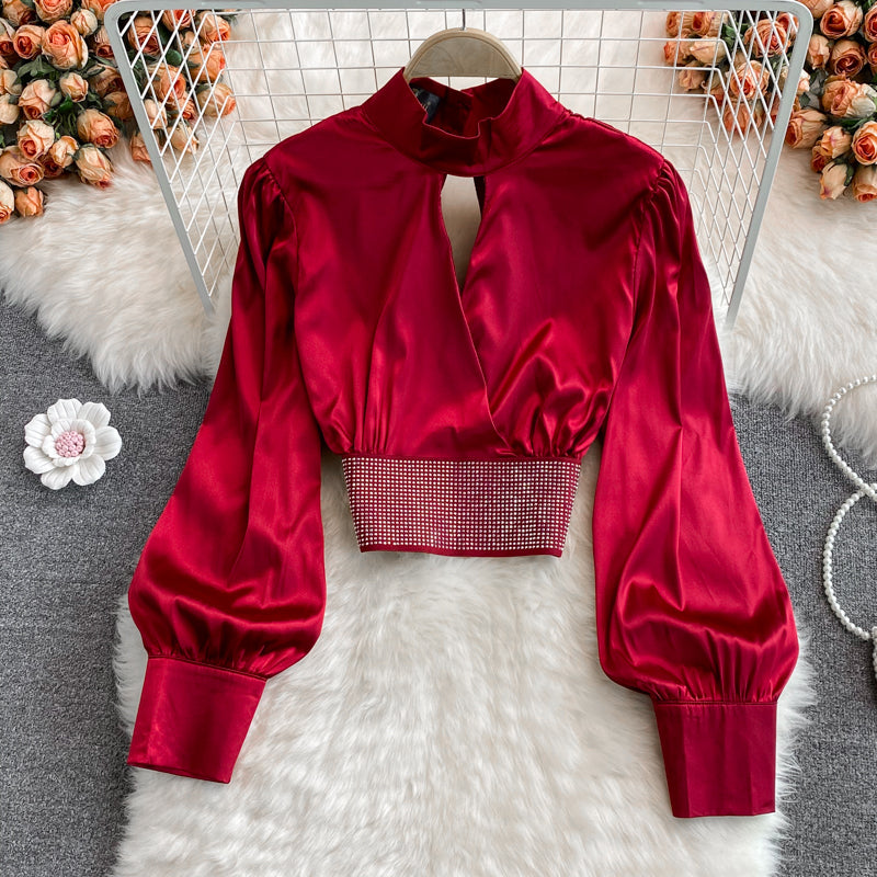 Simple high neck long sleeve top 253