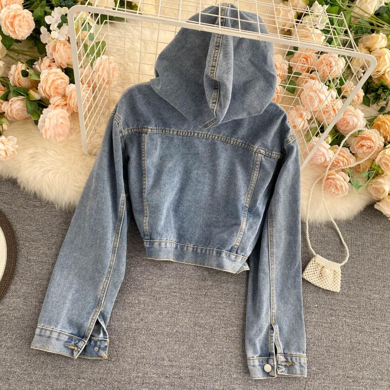 Fashionable denim long-sleeved top and hooded cropped top 248