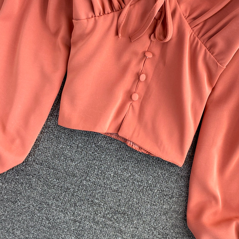 Cute v neck long sleeve tops crop tops 262