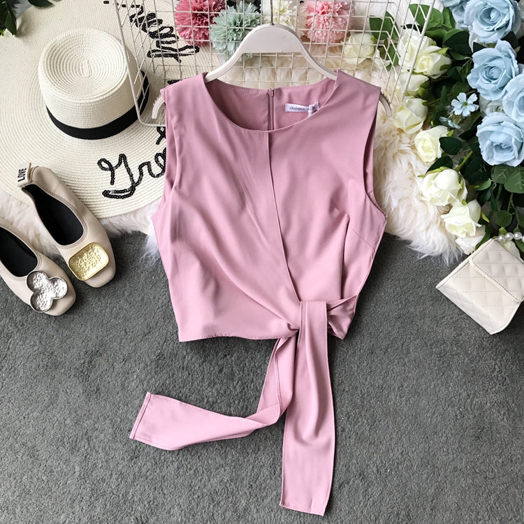 Cute round neck sleeveless top 305