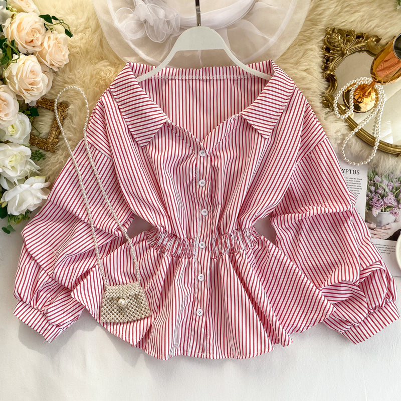 Stylish long-sleeved striped top 315