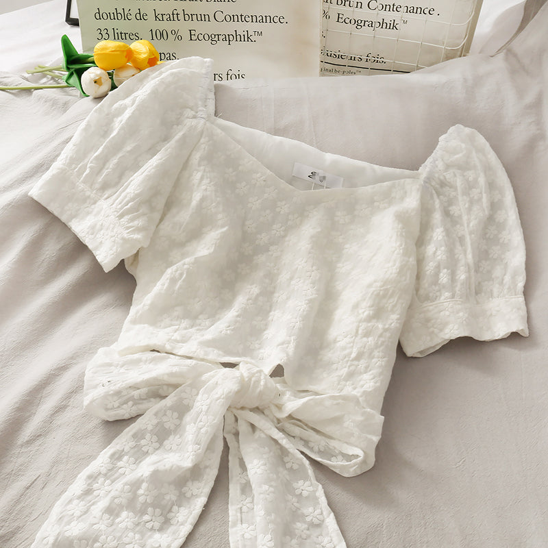 Cute V-neckline daisy top crop tops 303