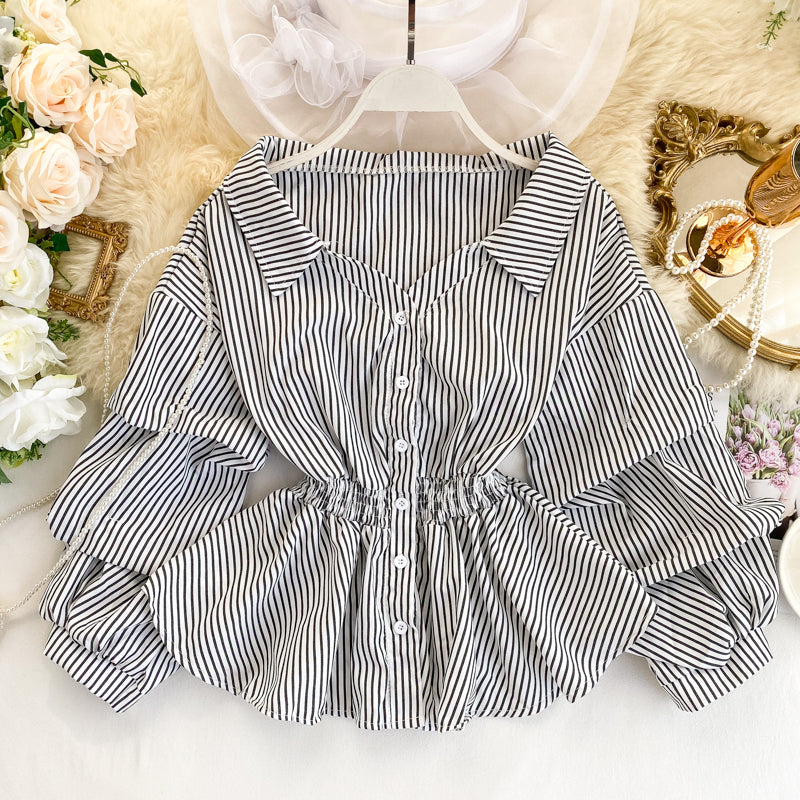Stylish long-sleeved striped top 315