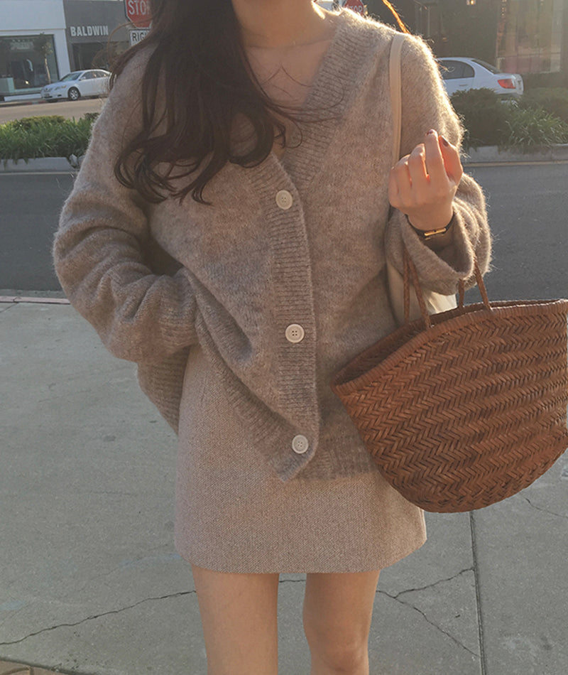 Loose v-neck sweater coat knitted cardigan coat 151