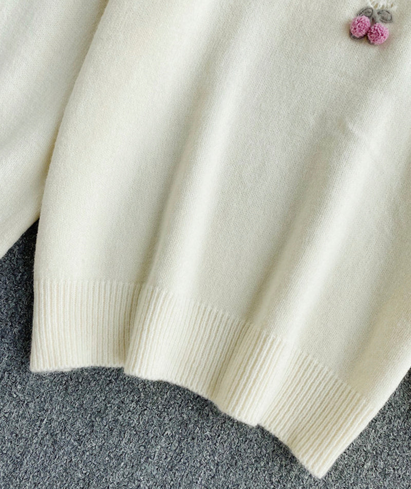 Cute round neck long sleeve sweater cherry sweater 101
