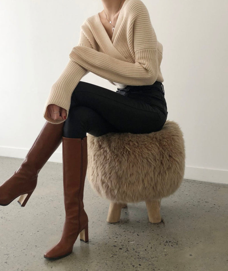 Sweater stylish v-neckline cross long sleeve sweater white 117