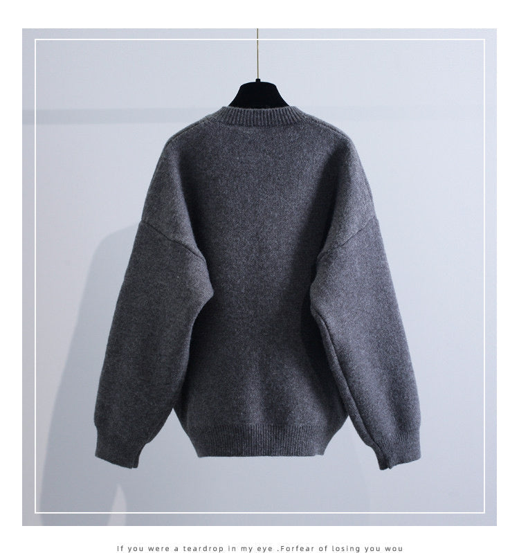 Vintage, turtleneck cardigan, Autumn/winter, new, loose, lazy style, student sweater coat 1400