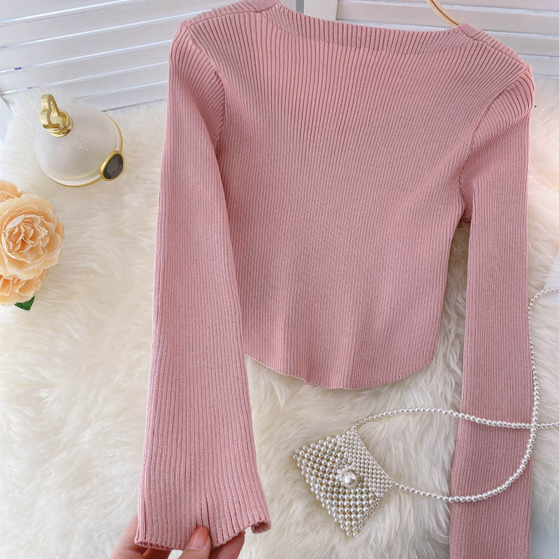 New women's long sleeve T-shirt design short top 1589