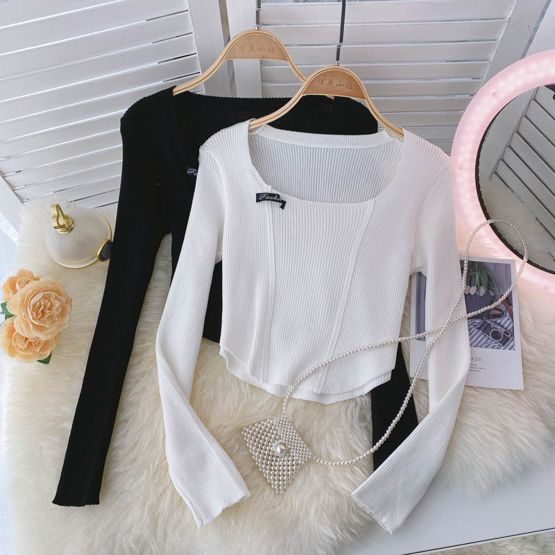 New women's long sleeve T-shirt design short top 1589