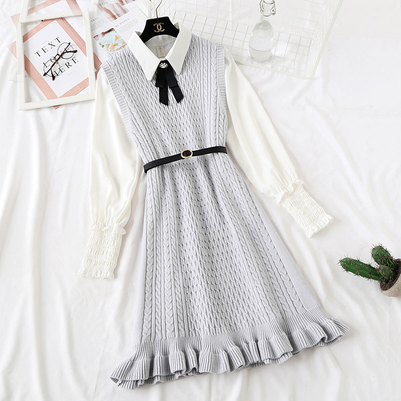 Knitted vest dress children's shirt fashion vest skirt sweater skirt two piece set 2350