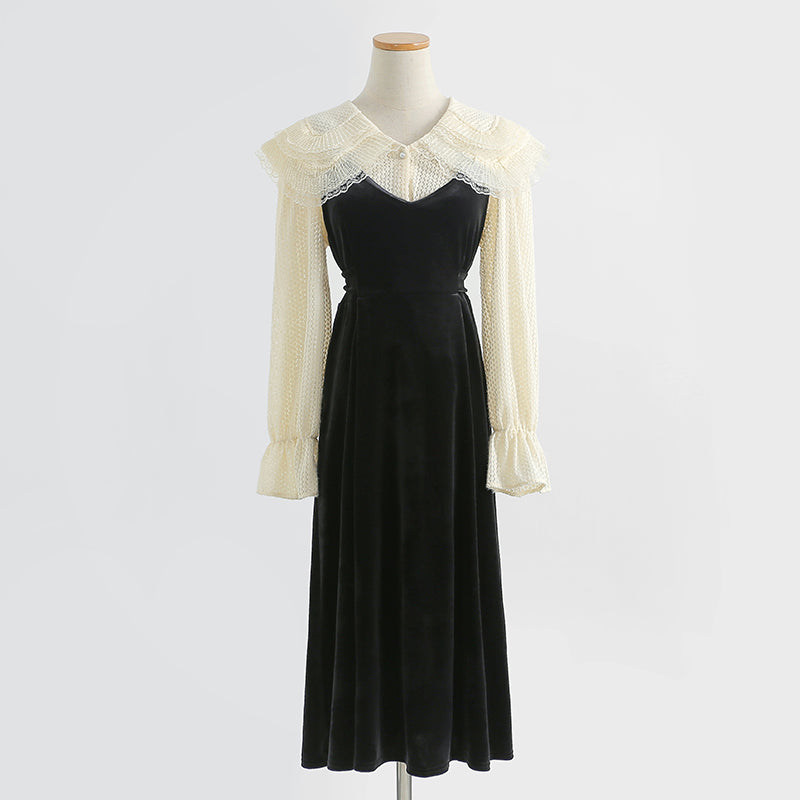 Hepburn black suspender dress two piece suit female 2273