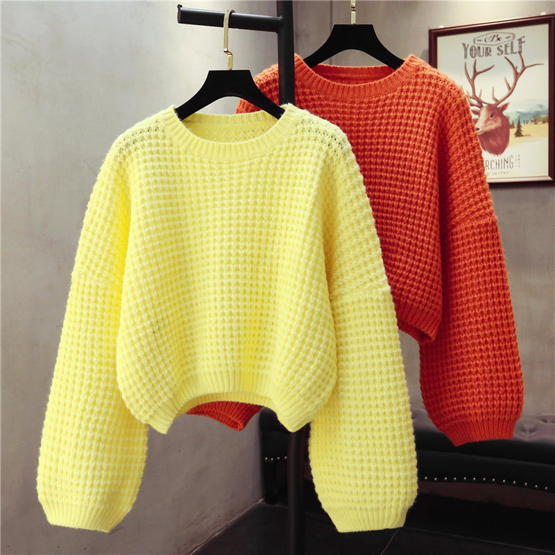 Simple round neck long sleeve sweater 1476