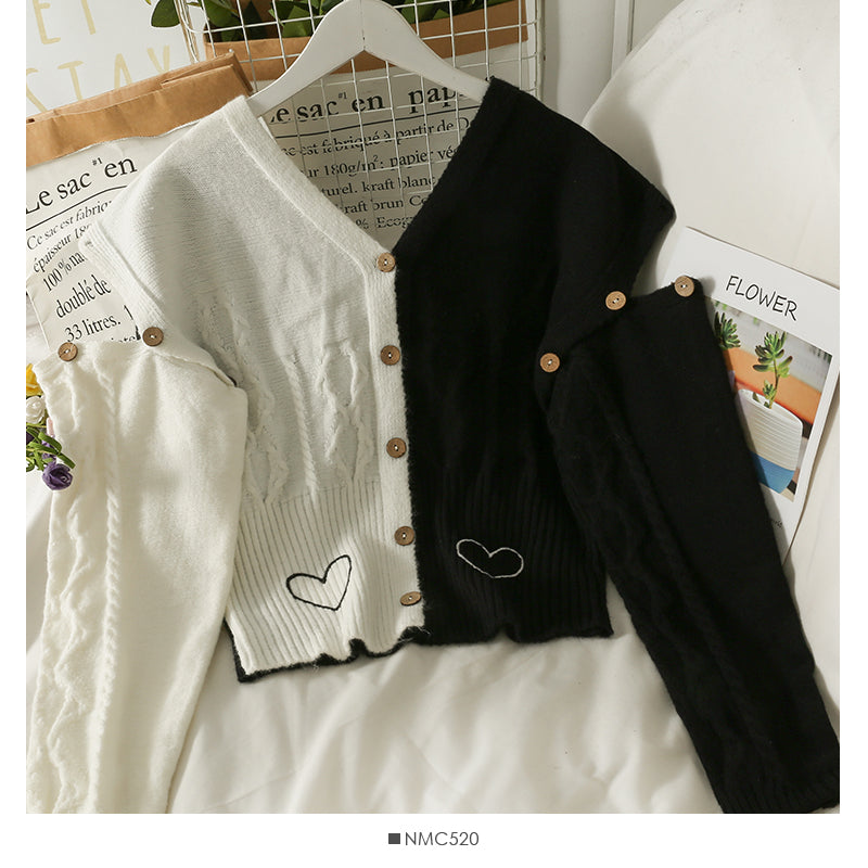 French minority color contrast stitched single breasted sweater for women 1931