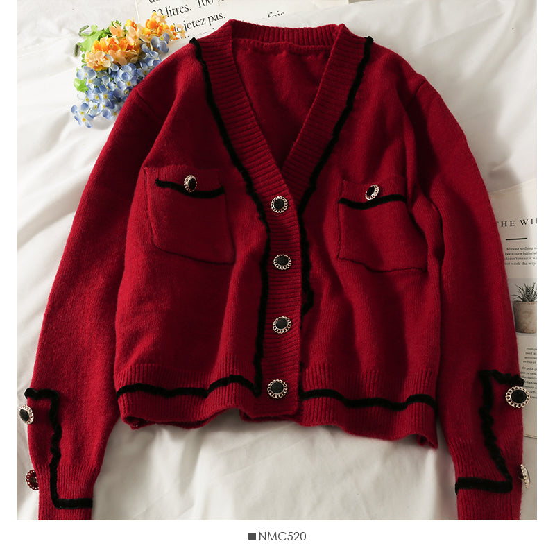 Sweater women's stripe loose thin single breasted sweater 1975