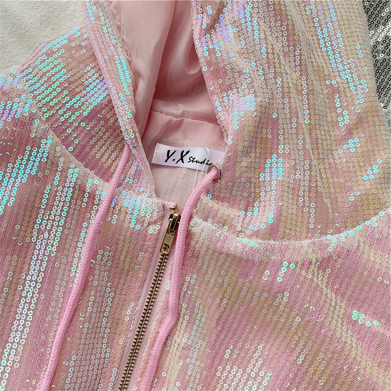 Coat Korean versatile Sequin hooded cardigan jacket 1654