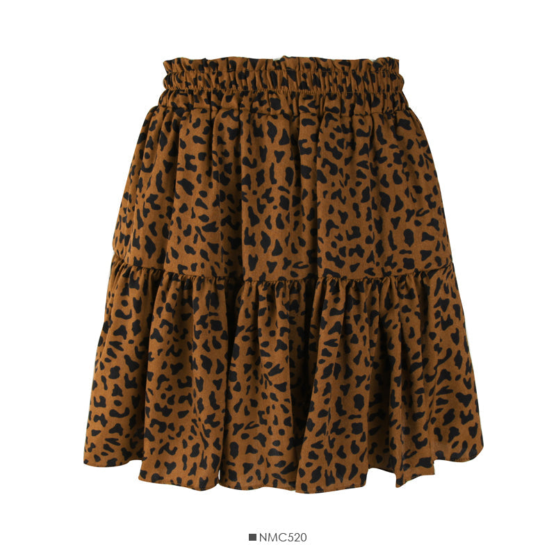 Hong Kong style retro leopard print high waist slim A-line skirt 2508