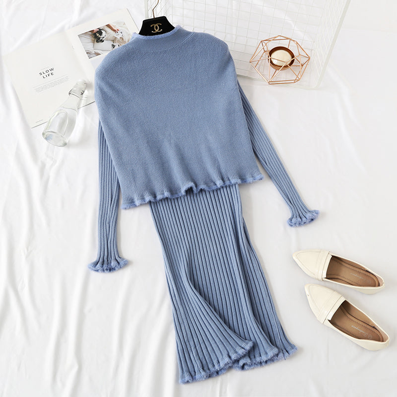 Small fragrance slim fit bag hip cloak shawl wool dress knee two piece suit 2349