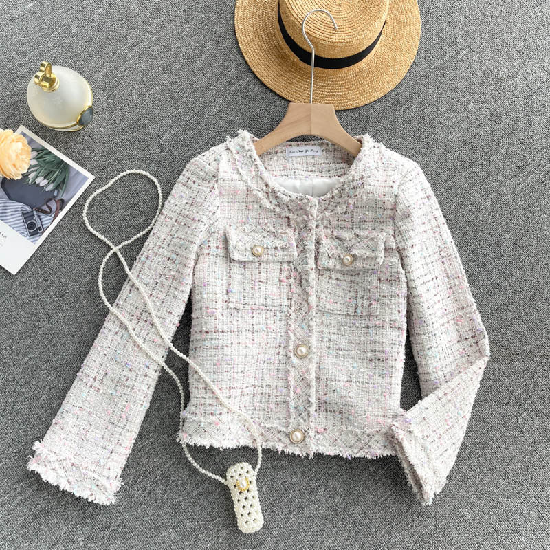 Small fragrant clothes plaid coat women's cardigan top 1547