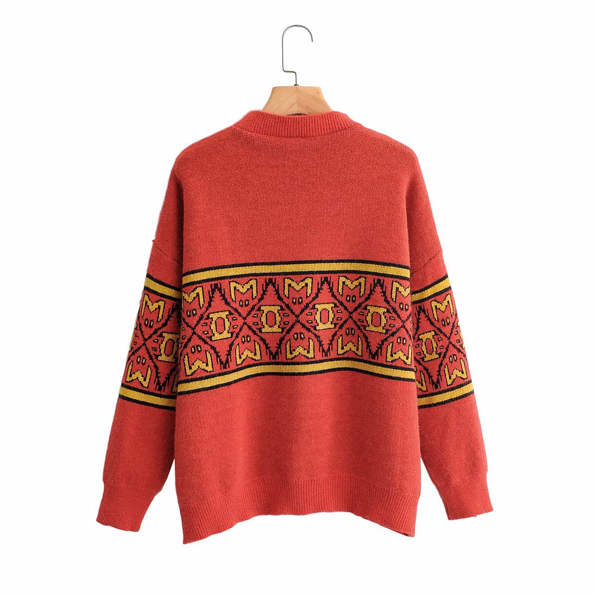 Women's pullover knitwear vintage art jacquard loose sweater 1345